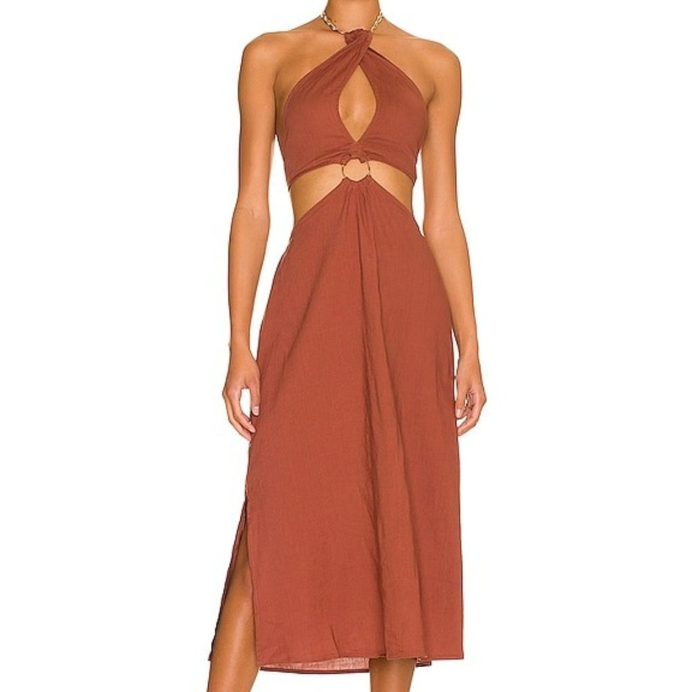 🌴WEWOREWHAT Shell Chain Halter Cut Out Midi LG🌴